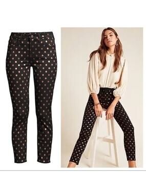 7 For All Mankind Jen 7 Ankle Skinny Womens 4 Black Rose Gold Polka Dots